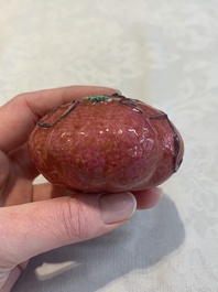 A collection of five Chinese famille rose peaches and pumpkins, including a box and cover, 19th C.