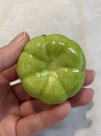 A collection of five Chinese famille rose peaches and pumpkins, including a box and cover, 19th C.