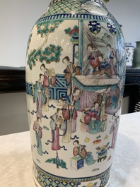 Two Chinese famille rose vases with birds among flowers and narrative design, 19th C.