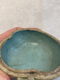 A collection of five Chinese famille rose peaches and pumpkins, including a box and cover, 19th C.