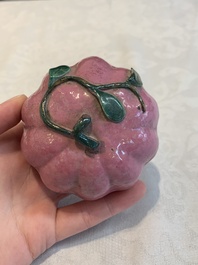 A collection of five Chinese famille rose peaches and pumpkins, including a box and cover, 19th C.