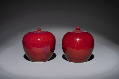 Four Chinese flamb&eacute;-glazed jars and covers, 19th C.