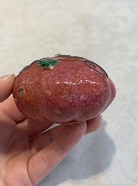 A collection of five Chinese famille rose peaches and pumpkins, including a box and cover, 19th C.