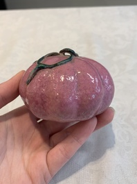 A collection of five Chinese famille rose peaches and pumpkins, including a box and cover, 19th C.
