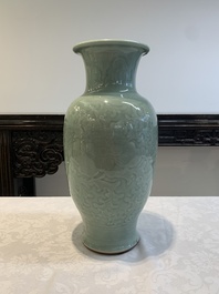 A Chinese celadon-glazed vase with floral design, Qianlong