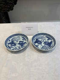 A pair of Chinese blue and white 'phoenix' plates, Wanli mark and of the period