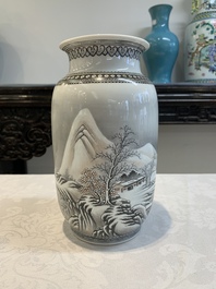 A Chinese grisaille 'winter landscape' vase, Qianlong mark, 20th C.