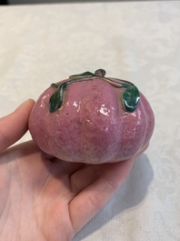 A collection of five Chinese famille rose peaches and pumpkins, including a box and cover, 19th C.