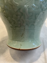 A Chinese celadon-glazed vase with floral design, Qianlong