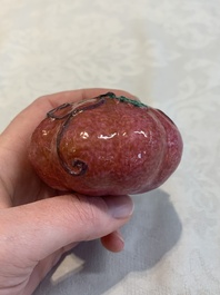 A collection of five Chinese famille rose peaches and pumpkins, including a box and cover, 19th C.