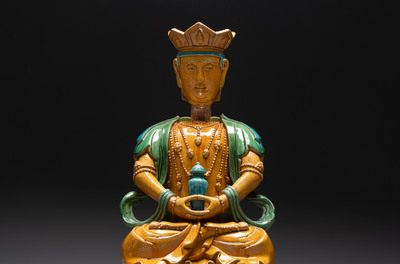 A large Chinese sancai-glazed Buddha, possibly from the Chengde Palace, Qianlong