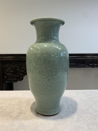 A Chinese celadon-glazed vase with floral design, Qianlong