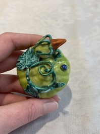 A collection of five Chinese famille rose peaches and pumpkins, including a box and cover, 19th C.