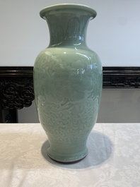 A Chinese celadon-glazed vase with floral design, Qianlong