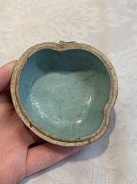 A collection of five Chinese famille rose peaches and pumpkins, including a box and cover, 19th C.