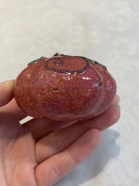 A collection of five Chinese famille rose peaches and pumpkins, including a box and cover, 19th C.