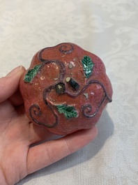 A collection of five Chinese famille rose peaches and pumpkins, including a box and cover, 19th C.