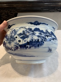 A Chinese blue and white 'river landscape' censer, 18th C.