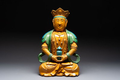 A large Chinese sancai-glazed Buddha, possibly from the Chengde Palace, Qianlong
