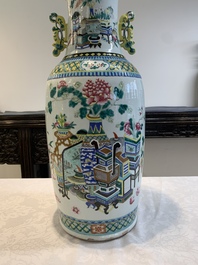 Two Chinese famille rose vases with birds among flowers and narrative design, 19th C.