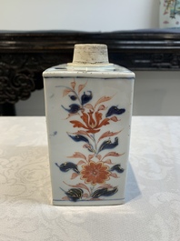A Chinese verte-Imari tea caddy with the arms of Sampaio e Melo for the Portuguese market, Kangxi