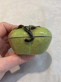 A collection of five Chinese famille rose peaches and pumpkins, including a box and cover, 19th C.