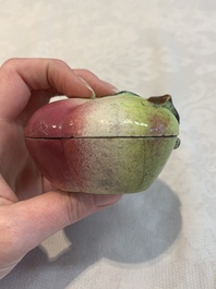 A collection of five Chinese famille rose peaches and pumpkins, including a box and cover, 19th C.