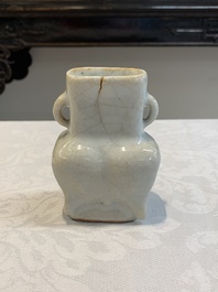 Three Chinese Longquan celadon saucers and an archaistic ge-type vase, Ming/Qing