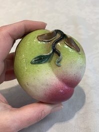 A collection of five Chinese famille rose peaches and pumpkins, including a box and cover, 19th C.