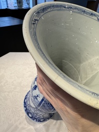 A pair of Chinese blue and white 'gu' vases with floral design, Kangxi