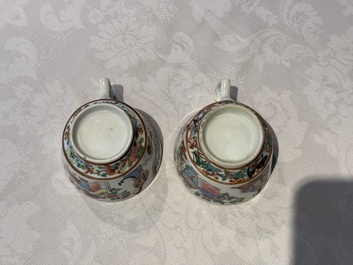 14 Chinese Canton famille rose 'Wu Shuang Pu-style' cups and saucers, 19th C.