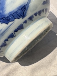 A Chinese blue and white 'Wen Wang Fang Xian 文王訪賢' bottle vase, Transitional period