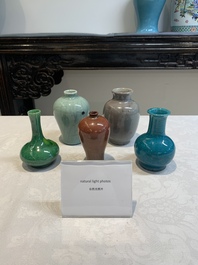 Five Chinese monochrome miniature vases, 19th C.