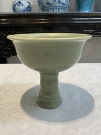 A Chinese Longquan celadon stem cup, Yuan/Ming