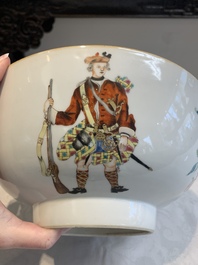 A rare Chinese famille rose 'Scotsmen' bowl, Qianlong, ca. 1745