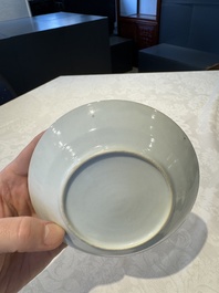 14 Chinese Canton famille rose 'Wu Shuang Pu-style' cups and saucers, 19th C.