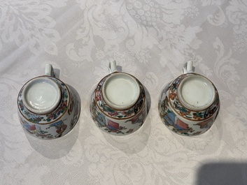 14 Chinese Canton famille rose 'Wu Shuang Pu-style' cups and saucers, 19th C.
