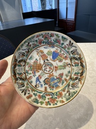 14 Chinese Canton famille rose 'Wu Shuang Pu-style' cups and saucers, 19th C.