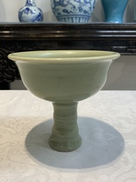 A Chinese Longquan celadon stem cup, Yuan/Ming