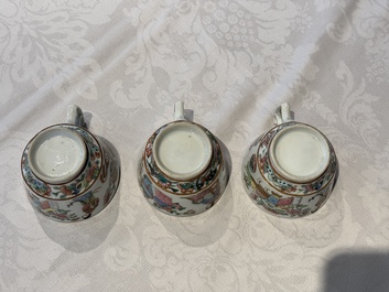 14 Chinese Canton famille rose 'Wu Shuang Pu-style' cups and saucers, 19th C.