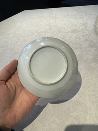 14 Chinese Canton famille rose 'Wu Shuang Pu-style' cups and saucers, 19th C.