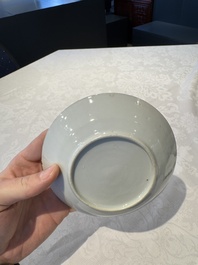 14 Chinese Canton famille rose 'Wu Shuang Pu-style' cups and saucers, 19th C.