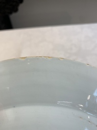 A Chinese famille rose plate with figural design and a dish with floral design, Yongzheng/Qianlong