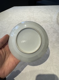 14 Chinese Canton famille rose 'Wu Shuang Pu-style' cups and saucers, 19th C.