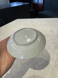 14 Chinese Canton famille rose 'Wu Shuang Pu-style' cups and saucers, 19th C.