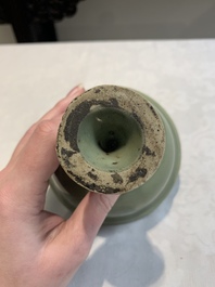 A Chinese Longquan celadon stem cup, Yuan/Ming