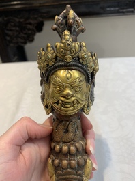 A Tibetan turquoise-inlaid copper alloy ritual kartika, 18/19th C.