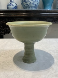 A Chinese Longquan celadon stem cup, Yuan/Ming
