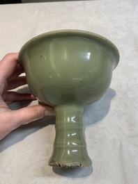 A Chinese Longquan celadon stem cup, Yuan/Ming