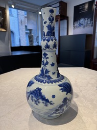 A Chinese blue and white 'Wen Wang Fang Xian 文王訪賢' bottle vase, Transitional period